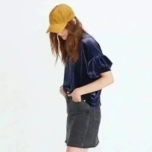 Madewell Velvet Ruffle Sleeve Blouse Top XS